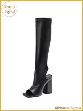 Open Toe Knee High Boots Chunky Heel Peep Toe Tall Boots